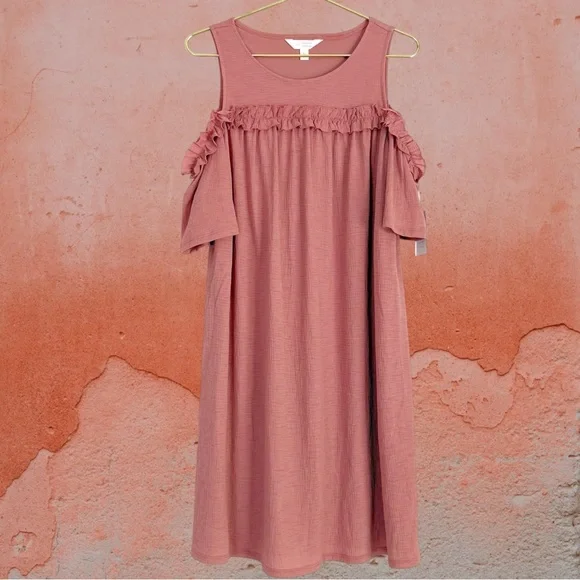 LC Lauren Conrad Cold Shoulder Ruffle Shift Dress Women’s S 4/6 Desert Mauve NWT - Picture 9 of 15